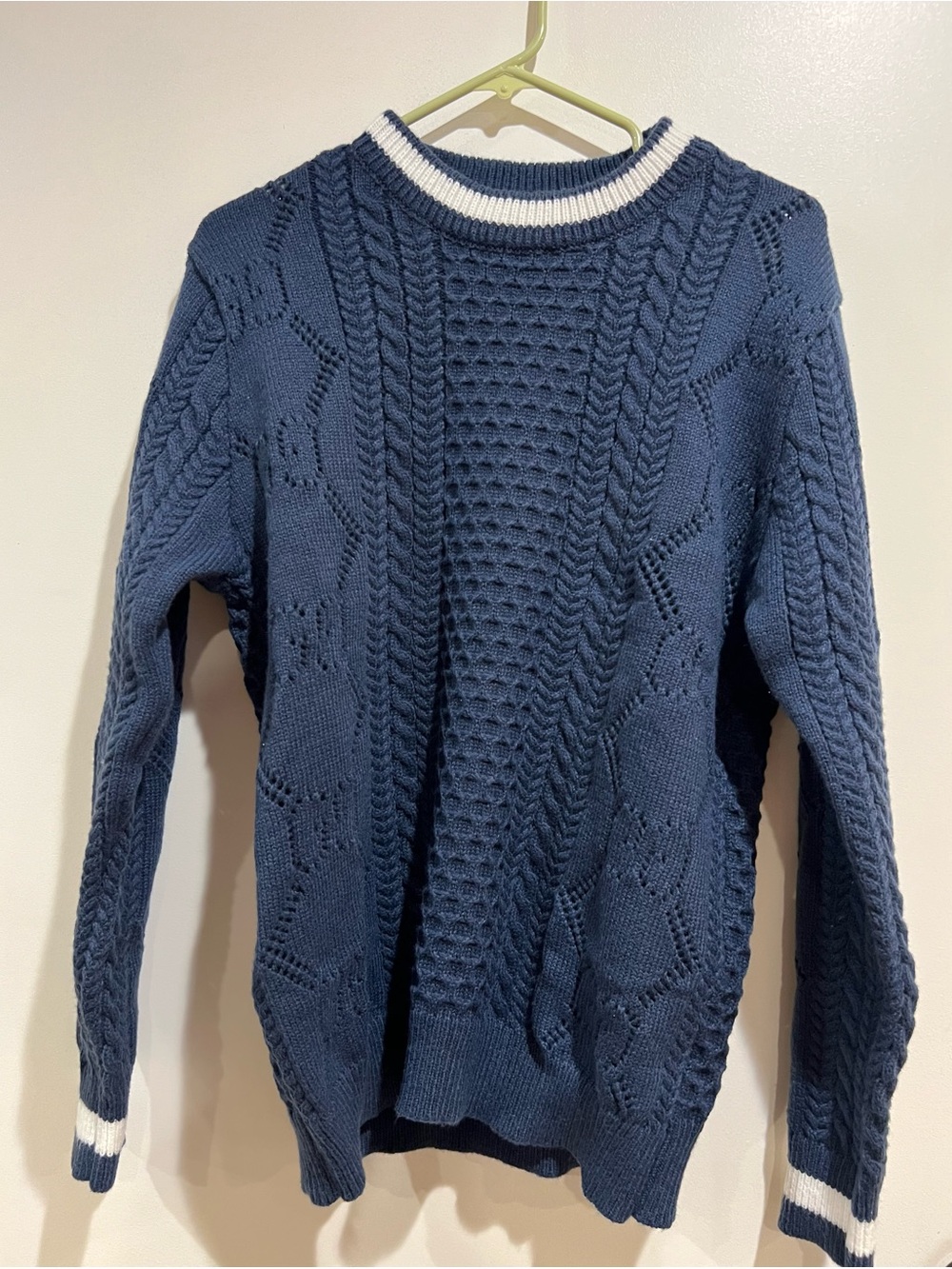 Gucci Navy Cable-Knit Crewneck Sweater with White Trim